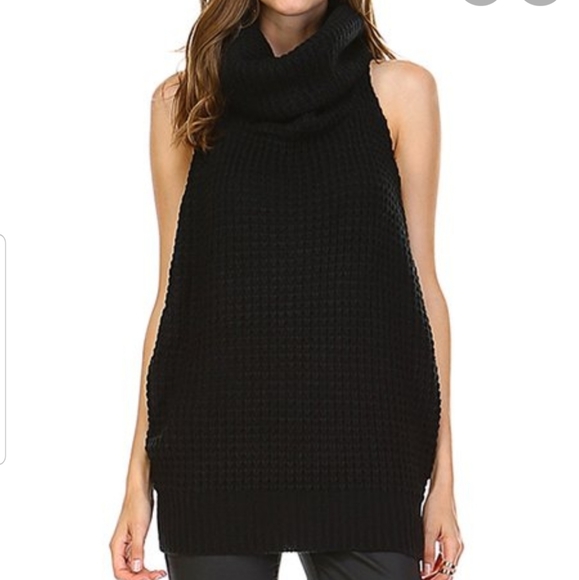 b SHARP Sleeveless Crochet Back Turtleneck Sweater - Picture 2 of 5